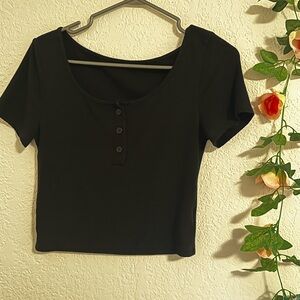 Black cropped henley top
